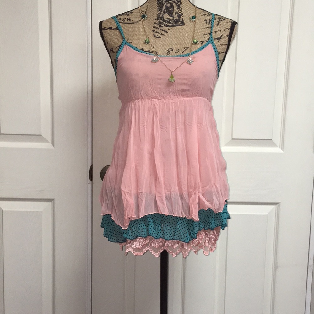 ❤️ 🎉HP🎉 213 Flouncy Layered Blouse Tank Top Pink